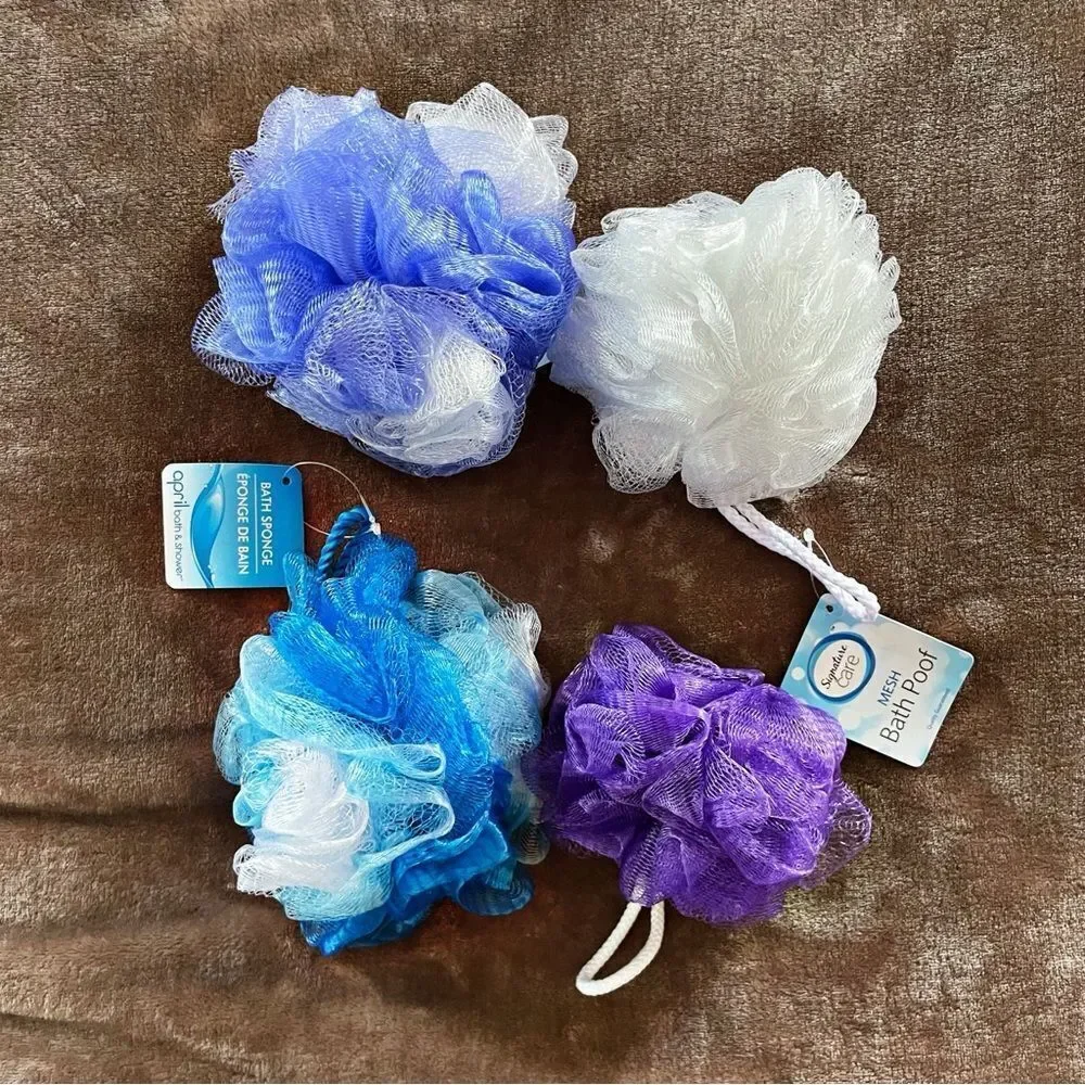 Signature Bath Poof Set - Blue, Purple, White